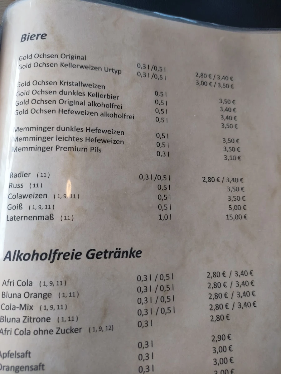 Speisekarte, Gasthaus zum Kreuz