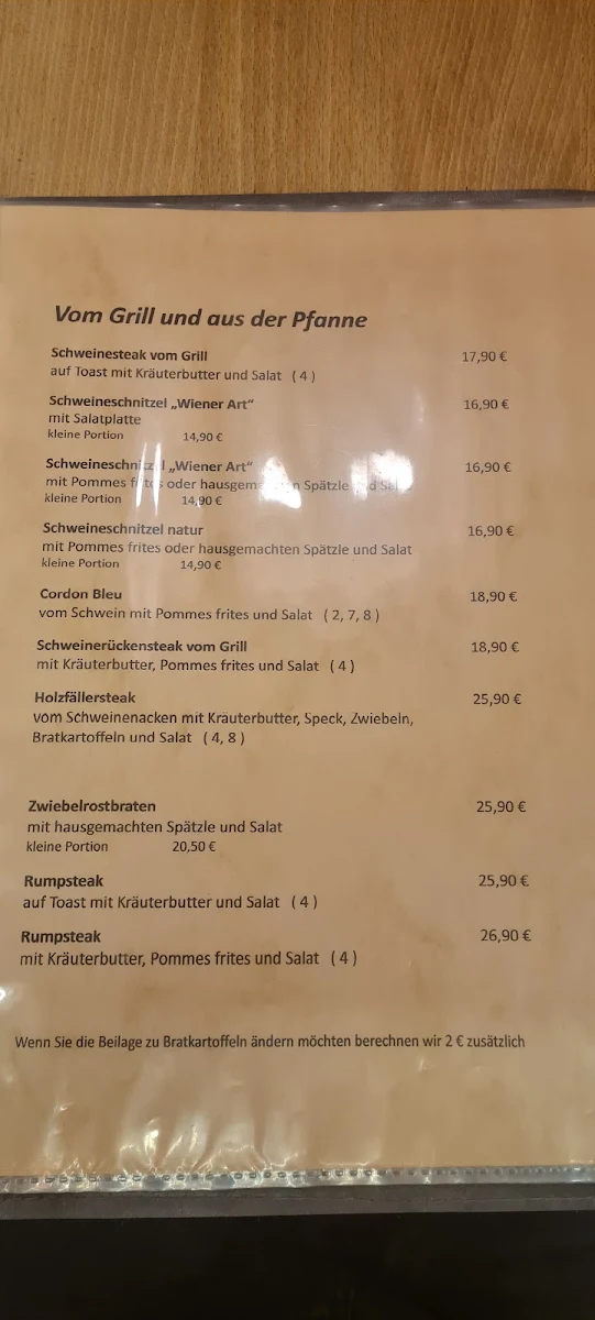 Speisekarte, Gasthaus zum Kreuz