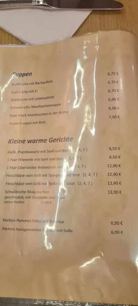 Speisekarte, Gasthaus zum Kreuz