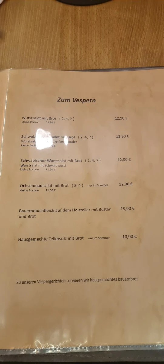 Speisekarte, Gasthaus zum Kreuz