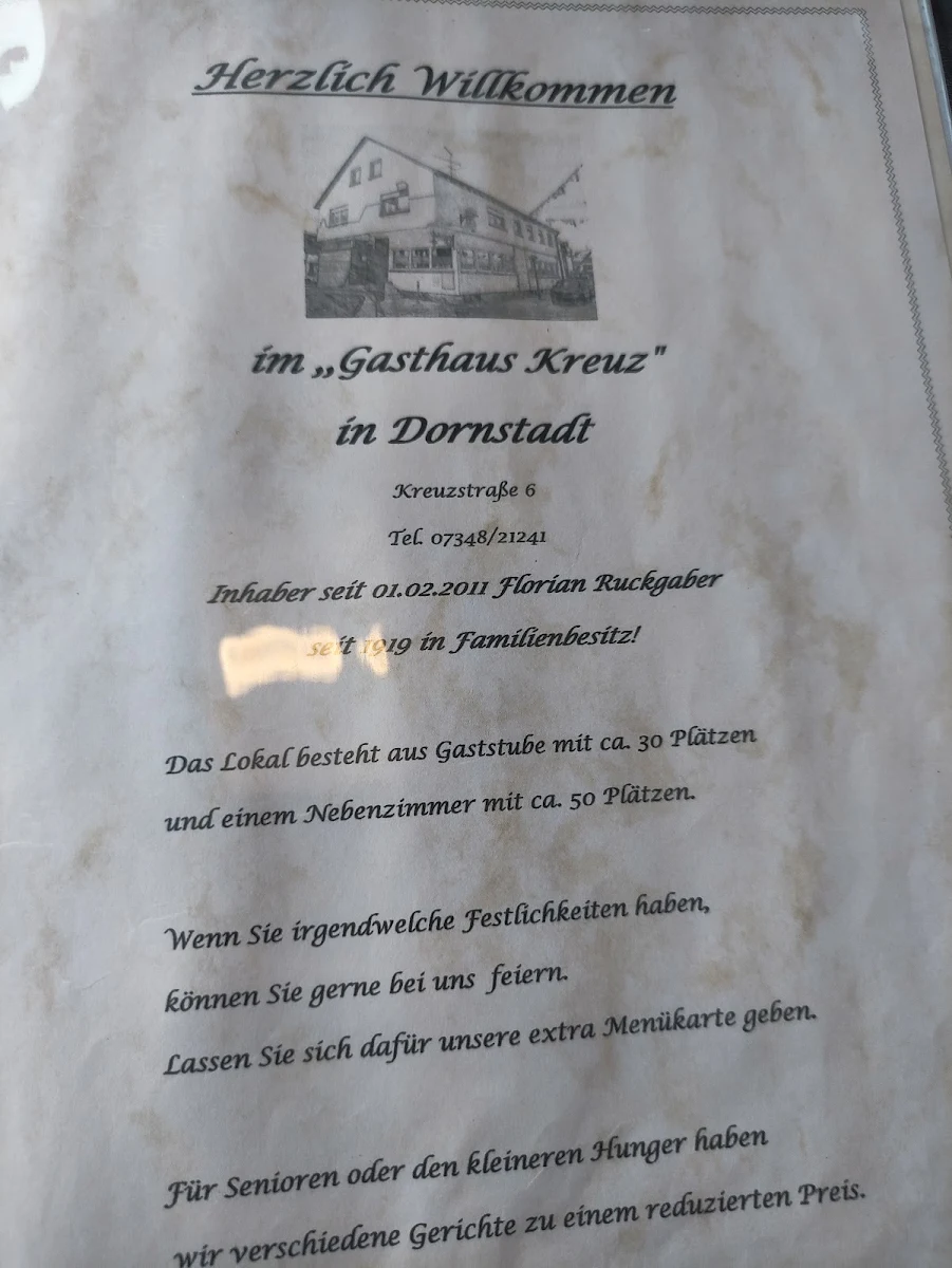 Speisekarte, Gasthaus zum Kreuz