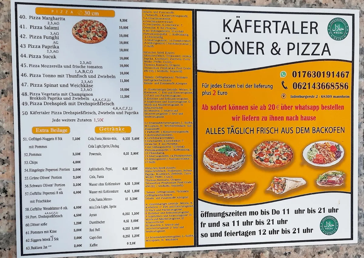 Speisekarte, Käfertaler Döner & Pizza