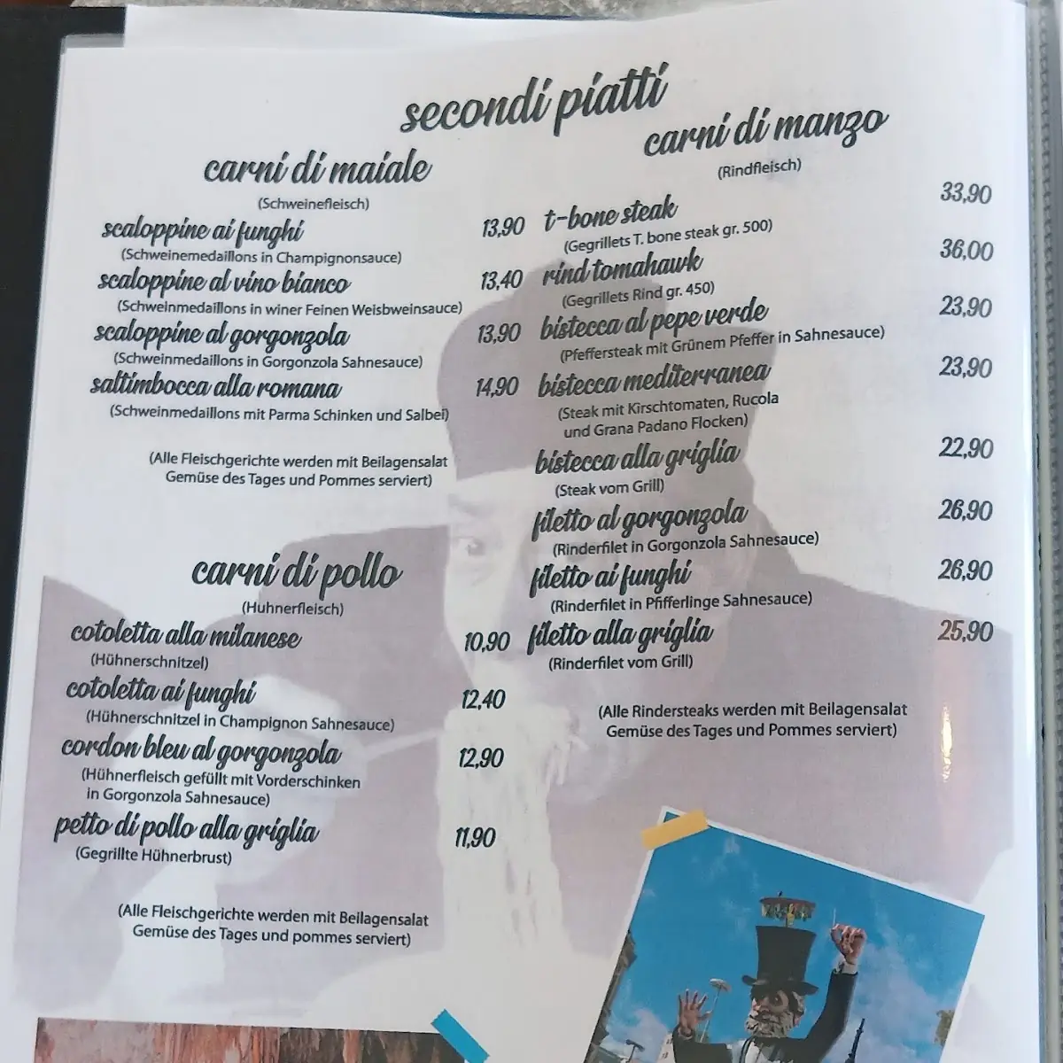 Speisekarte, L'Osteria Apulien Bunde