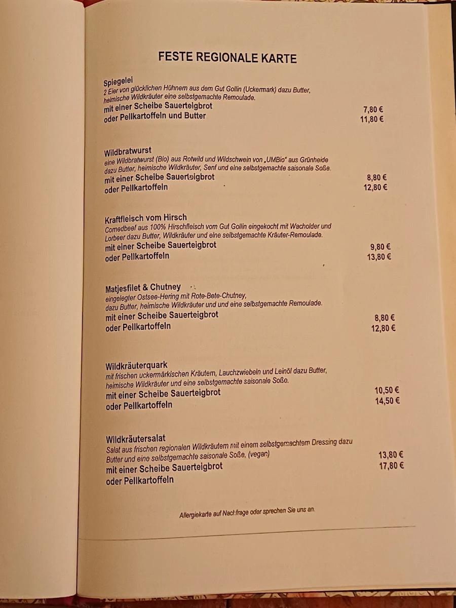 Speisekarte, Herberge - Restaurant Gerlach