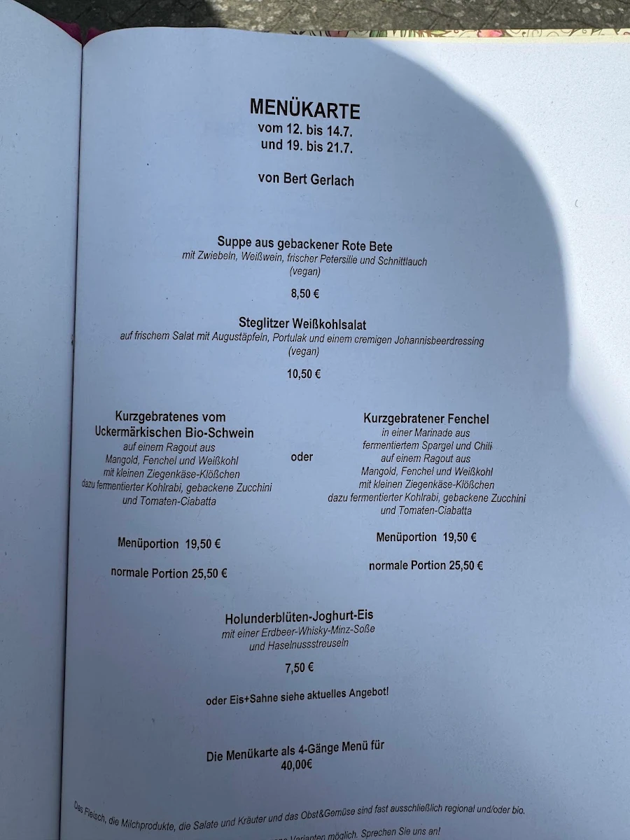 Speisekarte, Herberge - Restaurant Gerlach