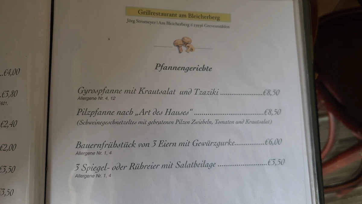Speisekarte, Grillrestaurant am Bleicherberg