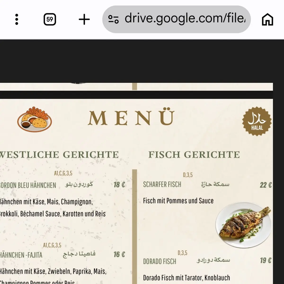 Speisekarte, MAZAJ Grillhaus