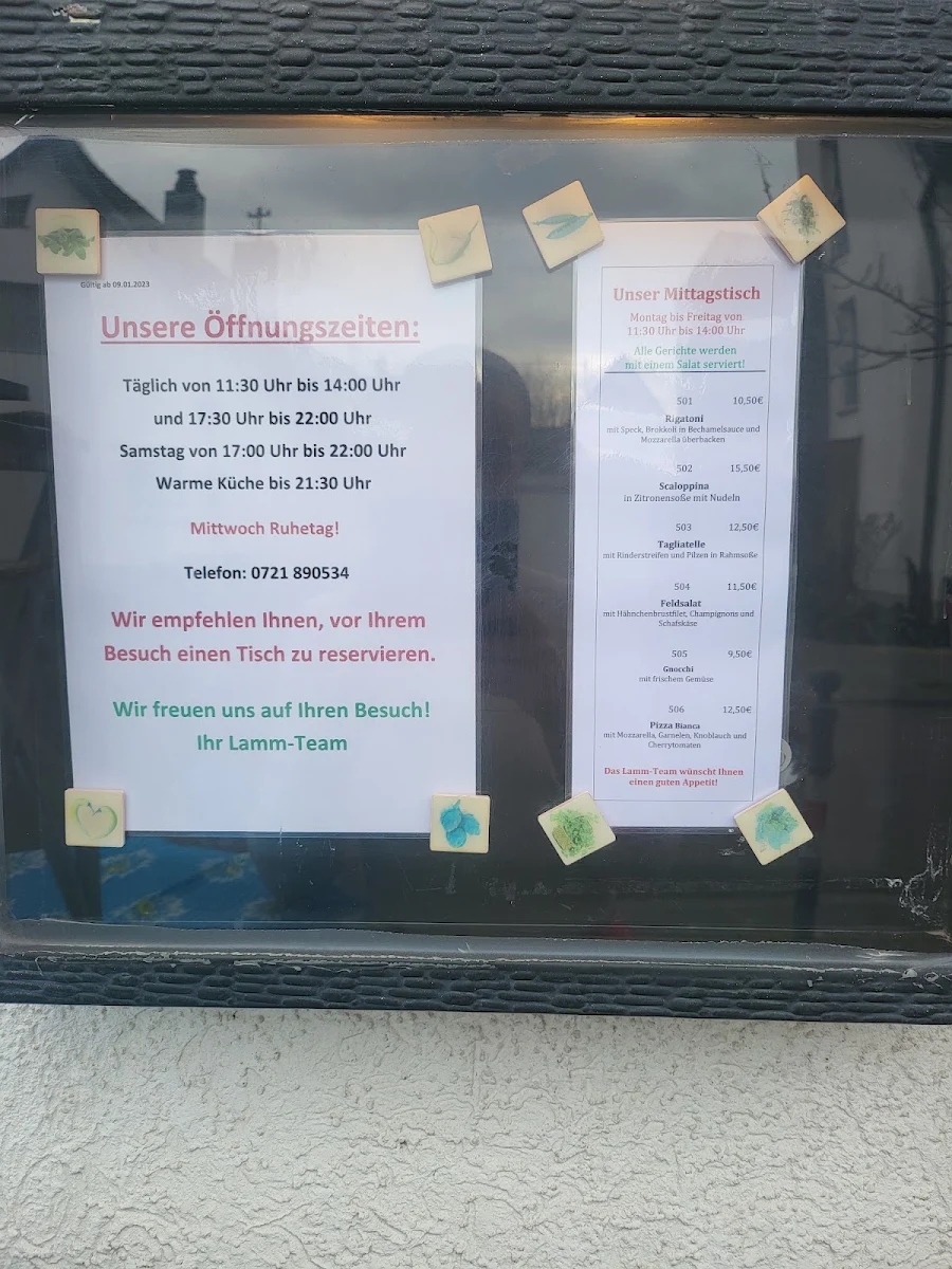 Speisekarte, Zum Lamm
