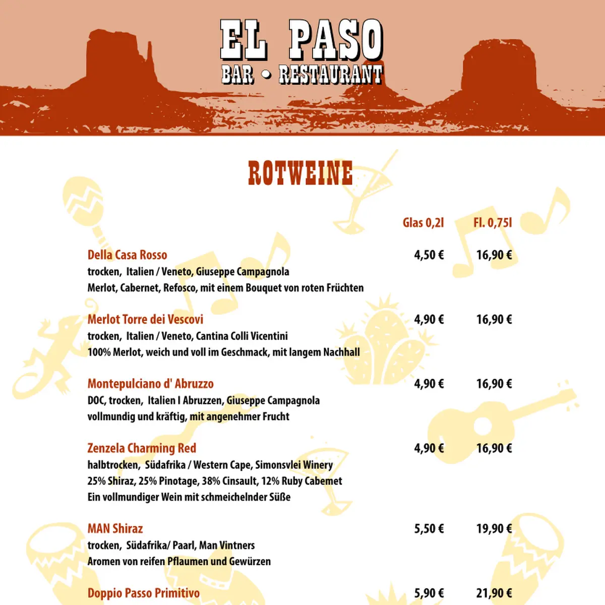 Speisekarte, El Paso