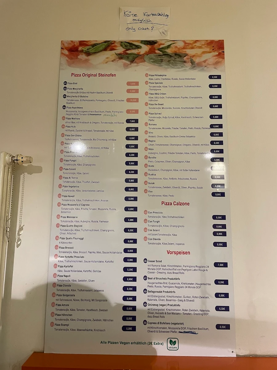 Speisekarte, Pizzeria Napoletana