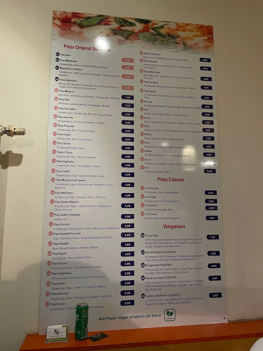 Speisekarte, Pizzeria Napoletana