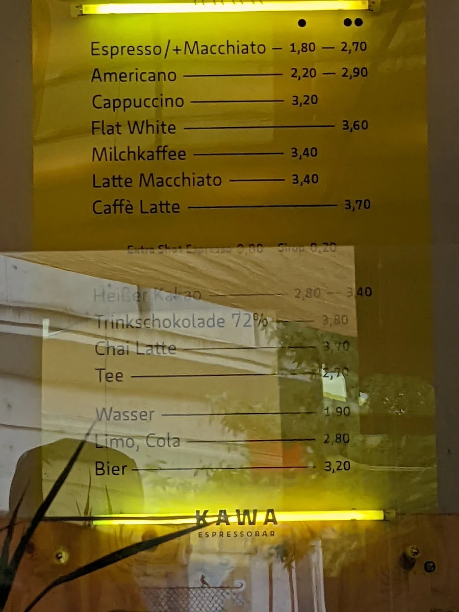 Speisekarte, KAWA-Espressobar | Dresden
