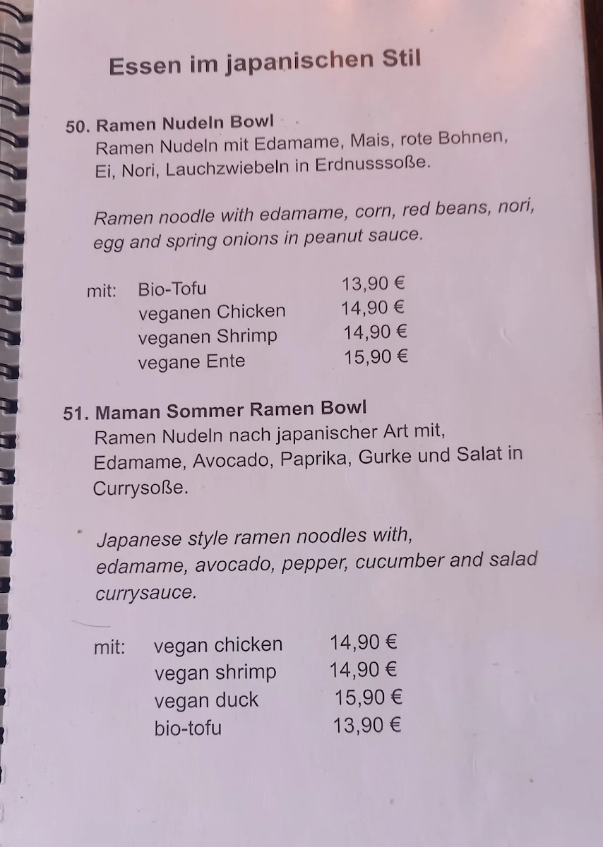 Speisekarte, Maman Restaurant