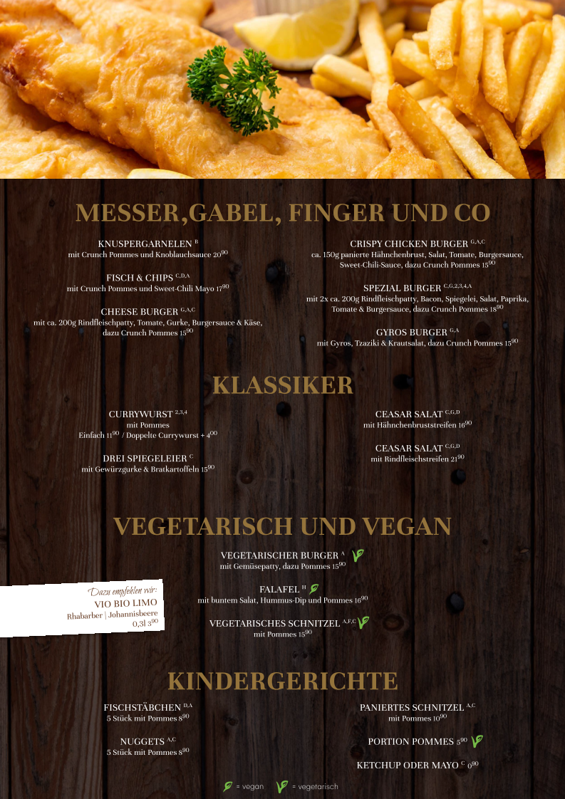 Speisekarte, Restaurant vor Anker