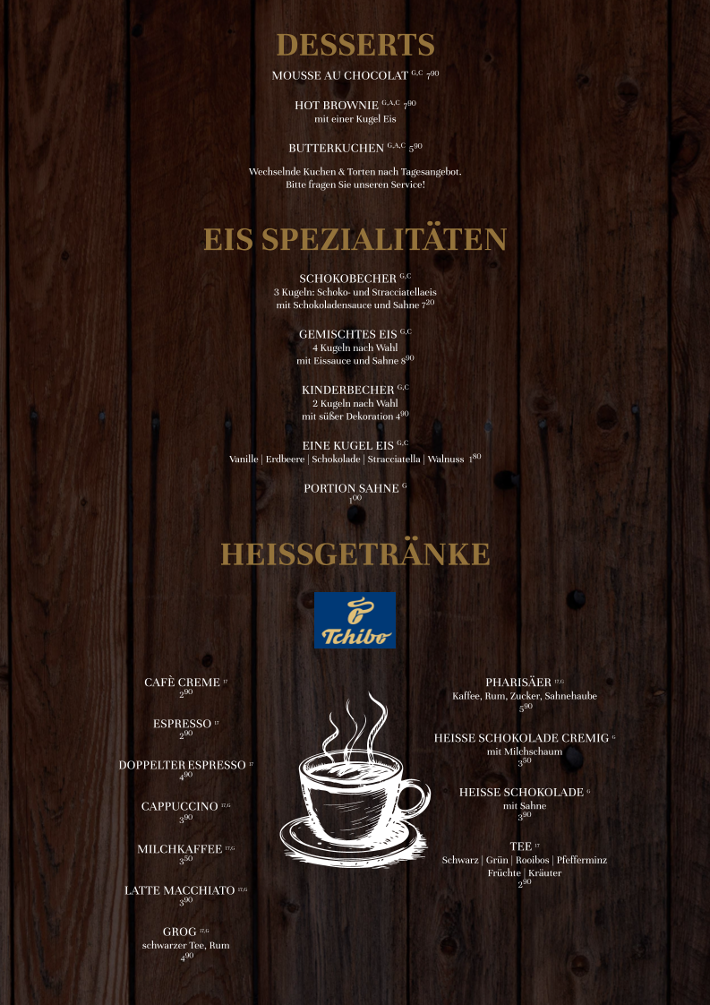 Speisekarte, Restaurant vor Anker
