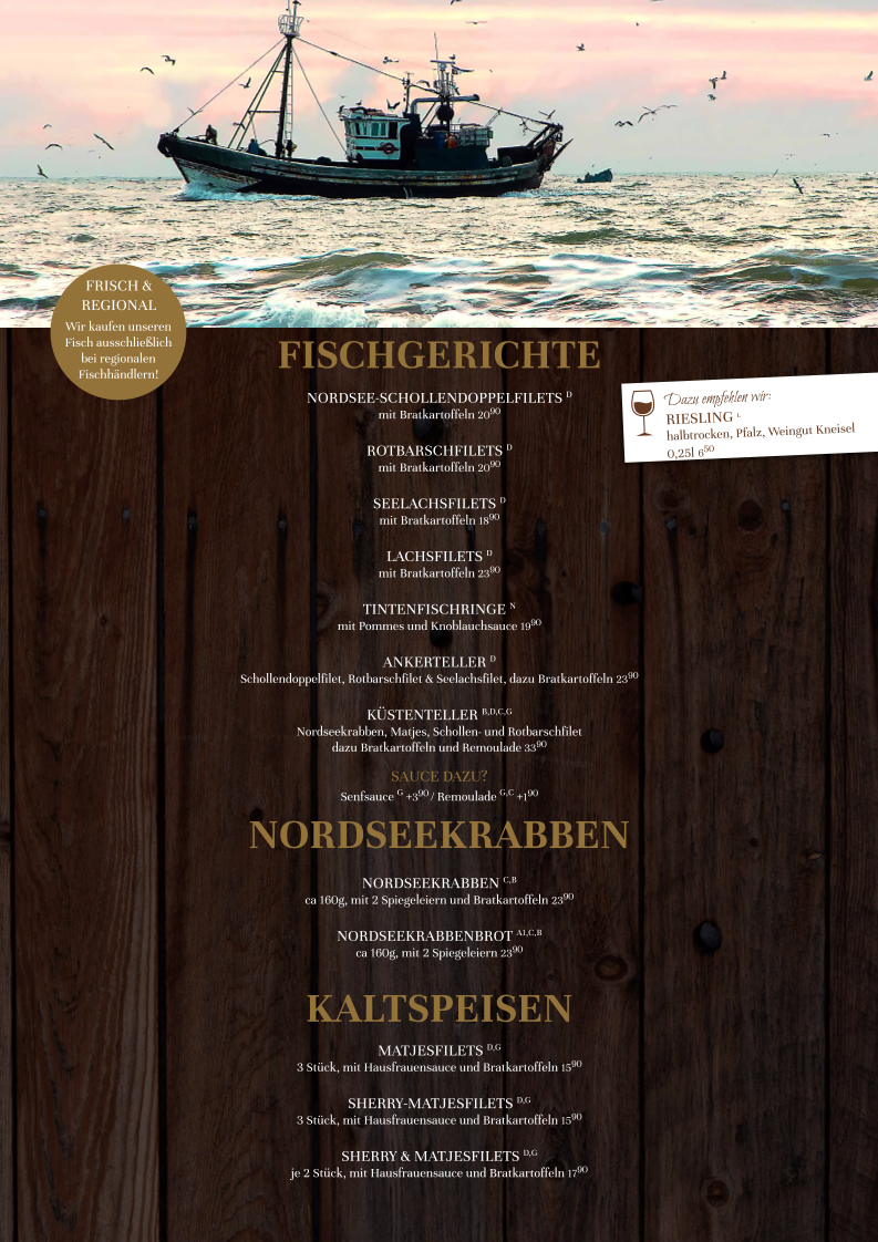 Speisekarte, Restaurant vor Anker