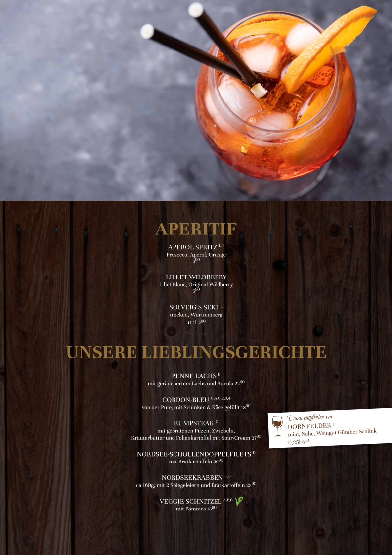 Speisekarte, Restaurant vor Anker