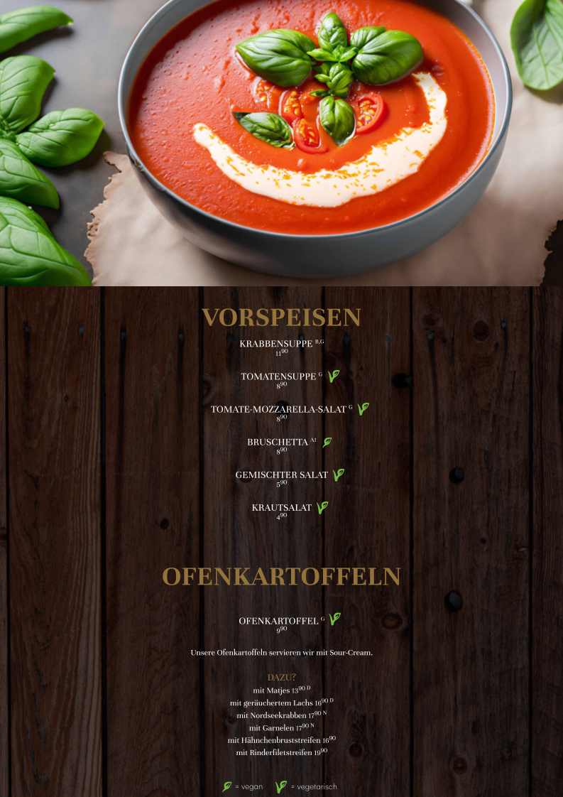 Speisekarte, Restaurant vor Anker