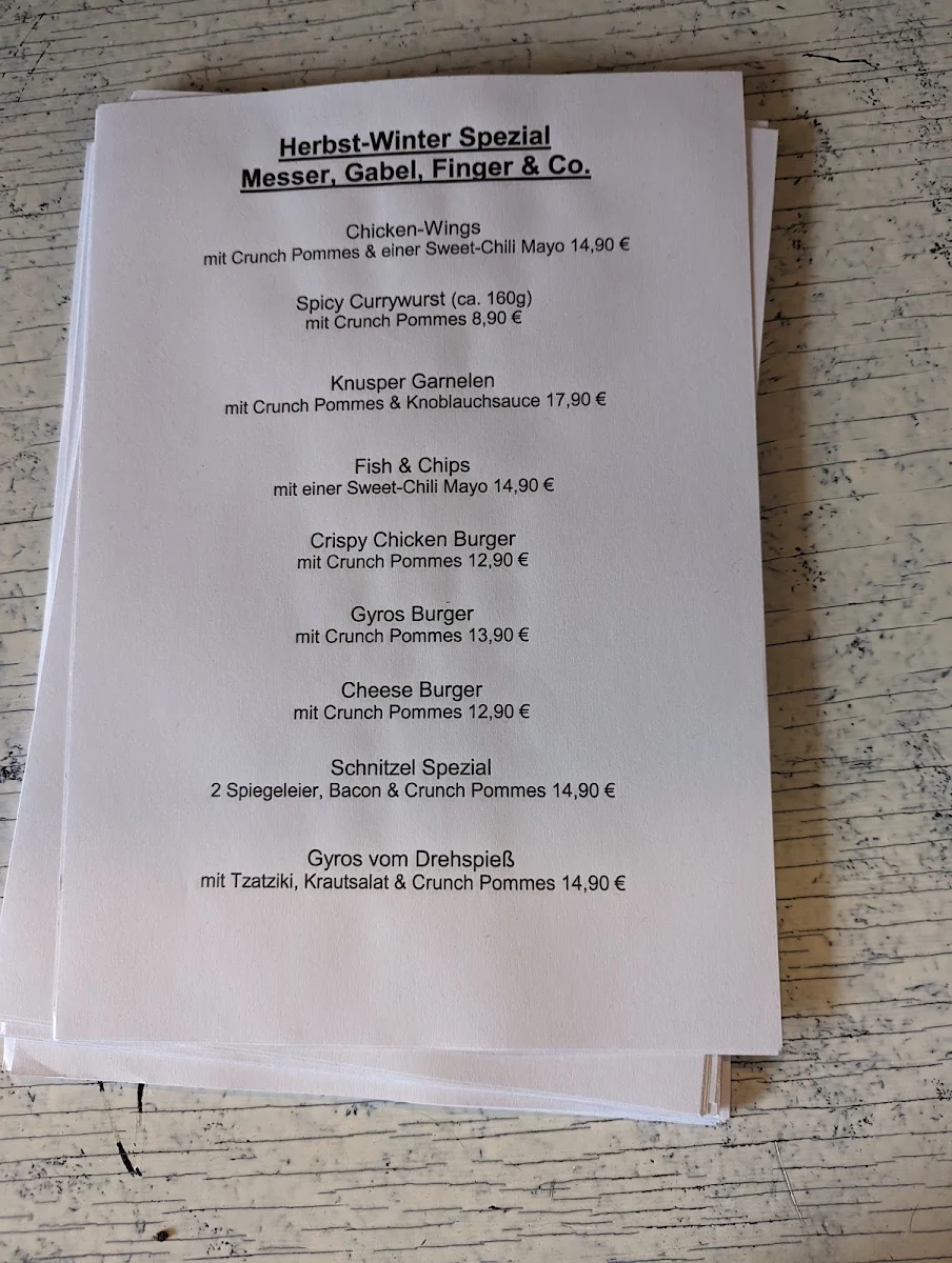 Speisekarte, Restaurant vor Anker