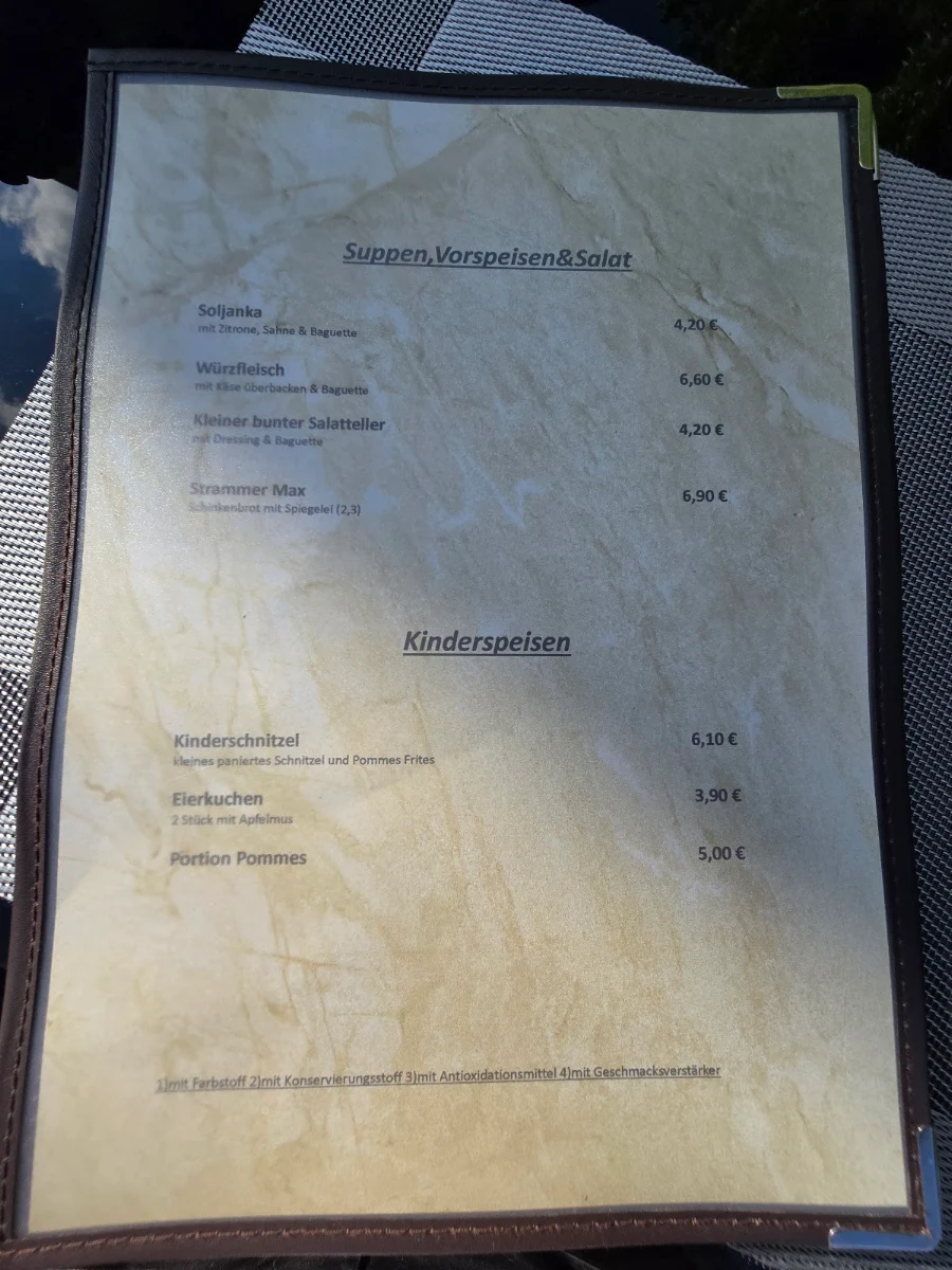 Speisekarte, Pension & Restaurant Hüttensee