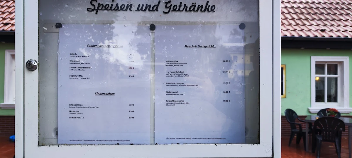 Speisekarte, Pension & Restaurant Hüttensee
