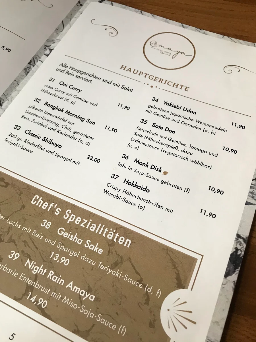 Speisekarte, AMAYA RESTAURANT Sushi & Bar