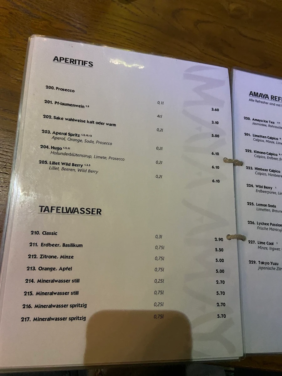 Speisekarte, AMAYA RESTAURANT Sushi & Bar