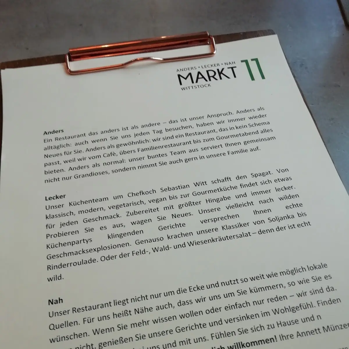 Speisekarte, Restaurant & ( Catering ) Markt11