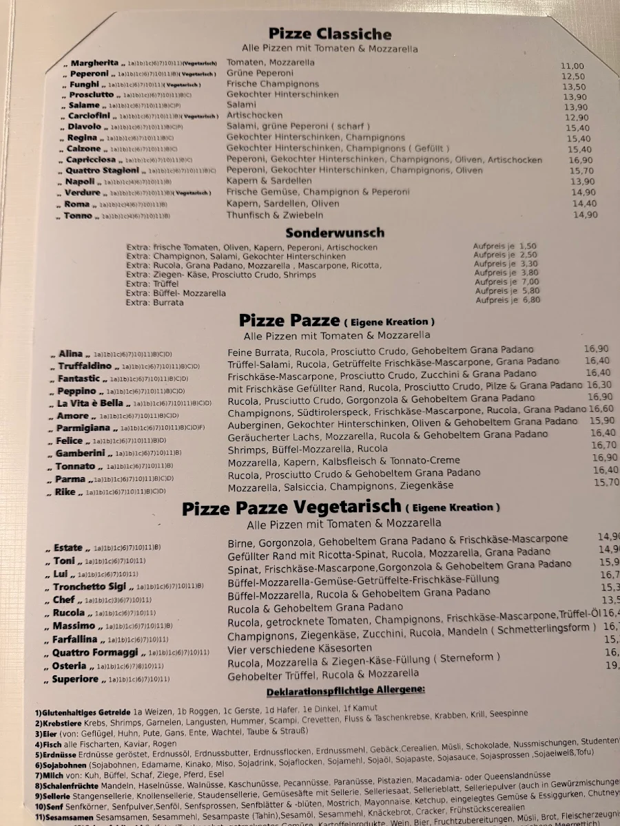 Speisekarte, Osteria da Massimo (La Vita è Bella)