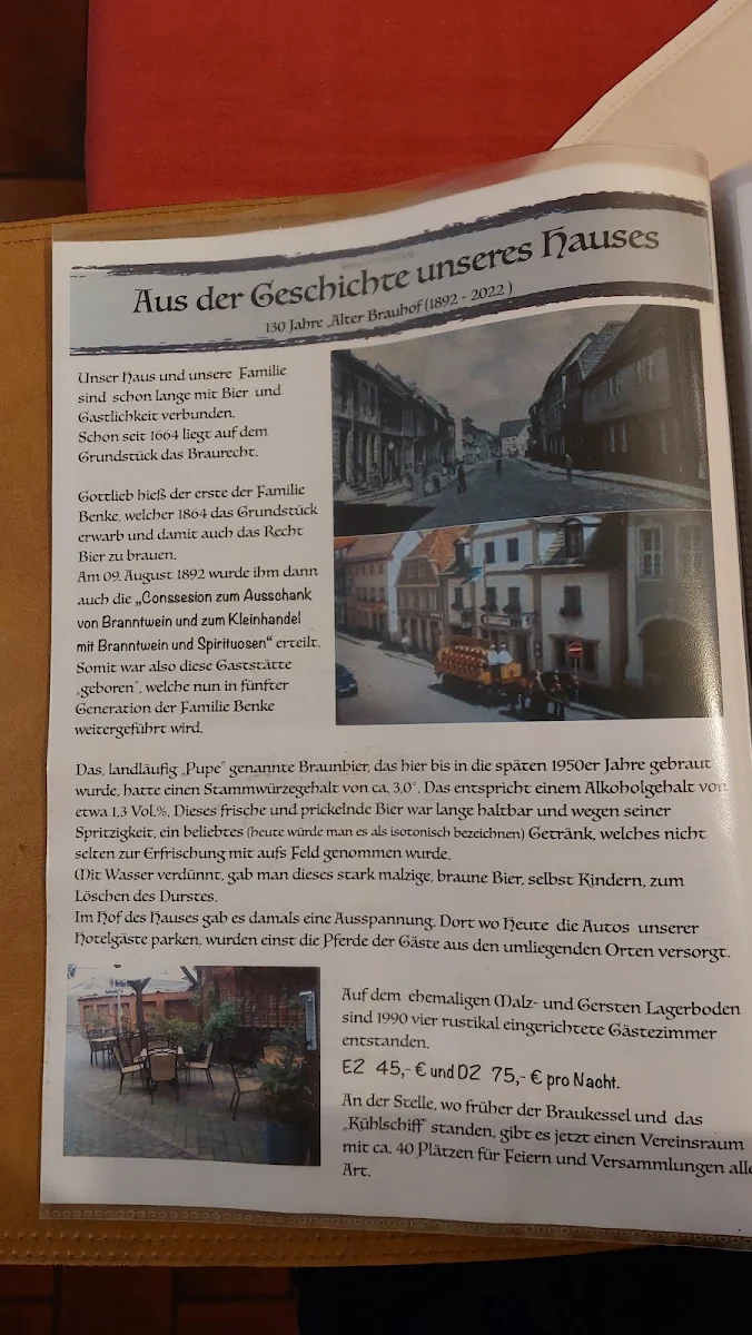 Speisekarte, Gaststätte & Pension Alter Brauhof
