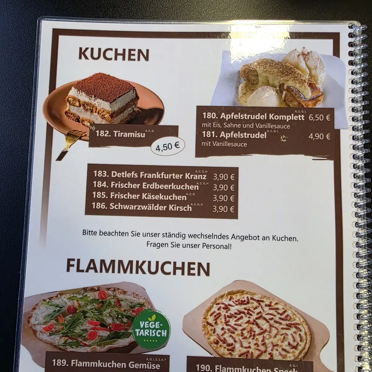 Speisekarte, Eiscafe Milano