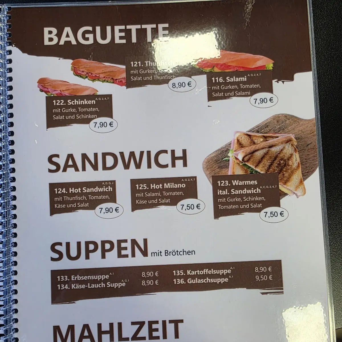 Speisekarte, Eiscafe Milano
