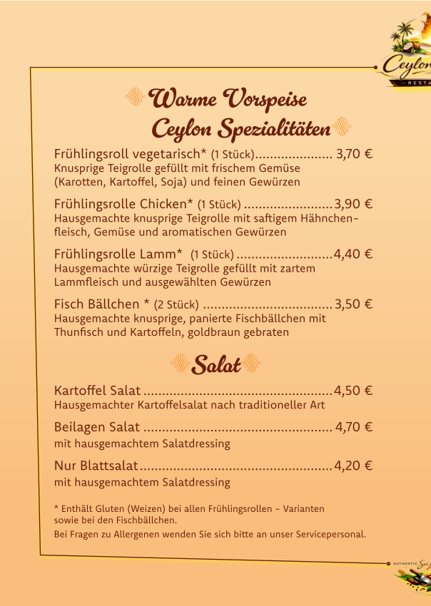 Speisekarte, Vereinsgaststätte TSV Meckenbeuren (Ceylon Kothu)