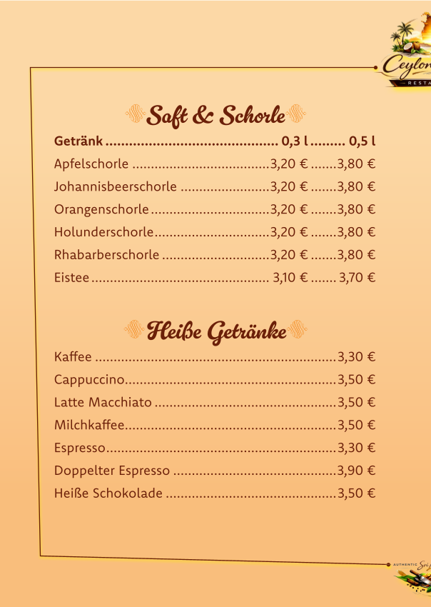 Speisekarte, Vereinsgaststätte TSV Meckenbeuren (Ceylon Kothu)