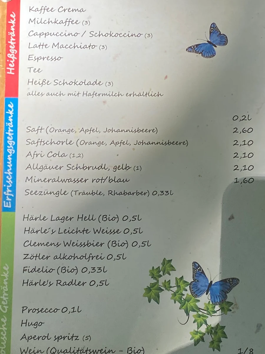 Speisekarte, Claudias Zaubergärtchen - Café