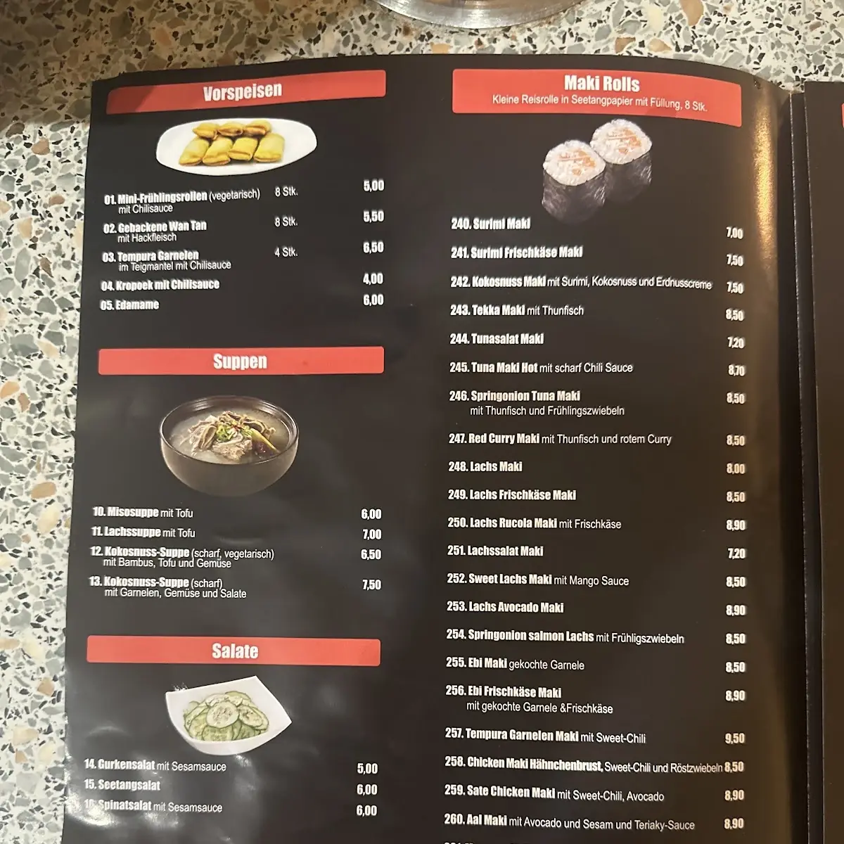 Speisekarte, Slot Café & Sushi