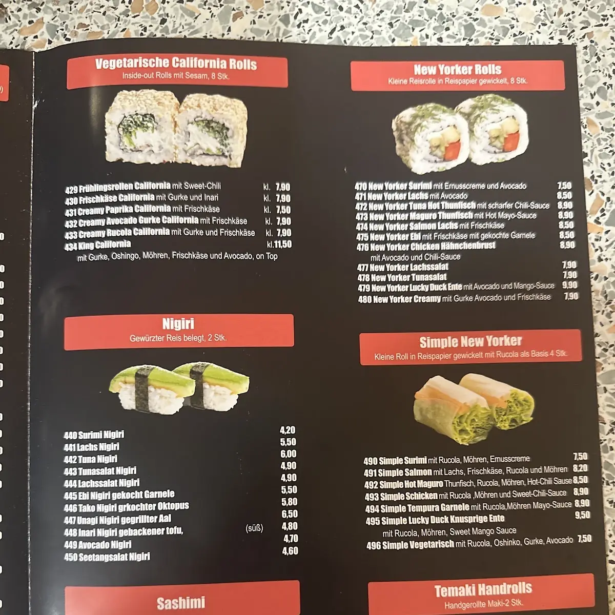 Speisekarte, Slot Café & Sushi