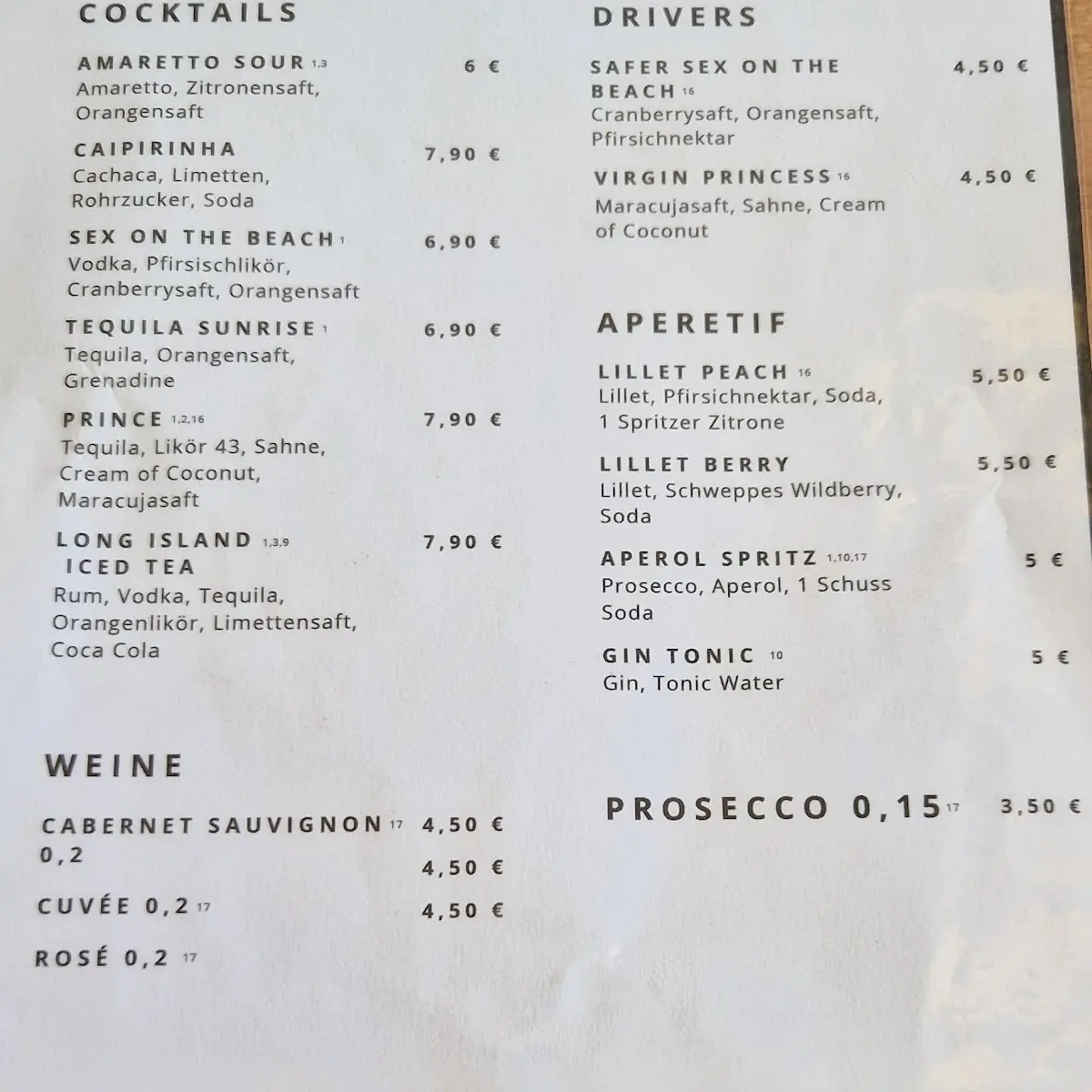 Speisekarte, Slot Café & Sushi