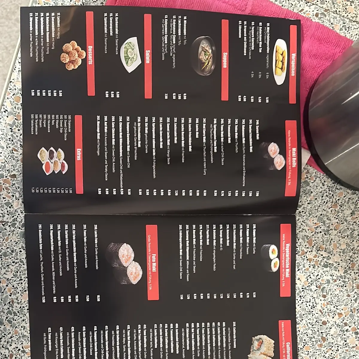 Speisekarte, Slot Café & Sushi