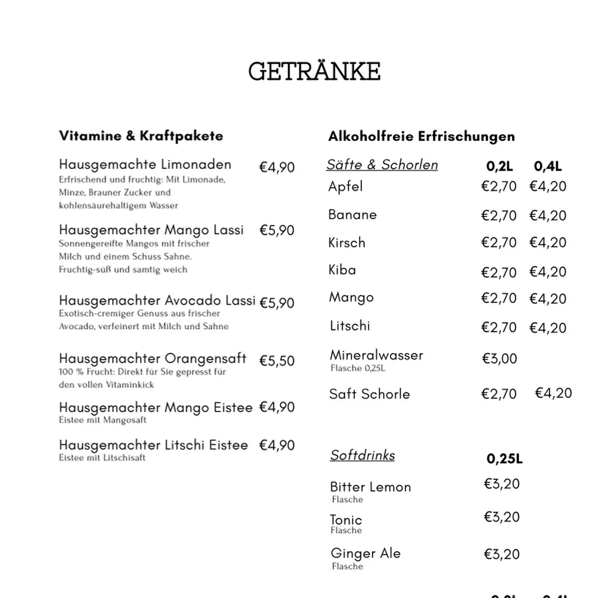 Speisekarte, MONZI - Restaurant & Café