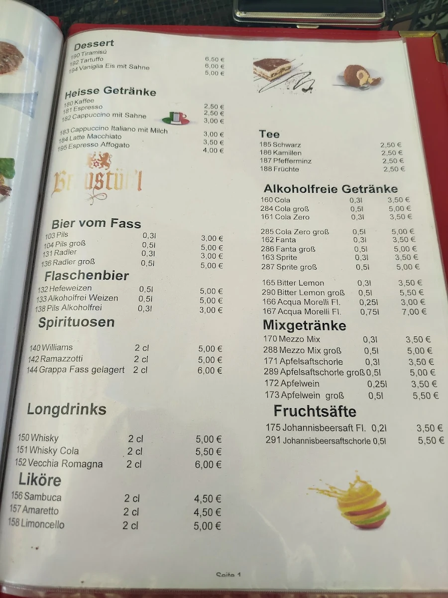 Speisekarte, Ristorante La Tricone - "bei Beni"