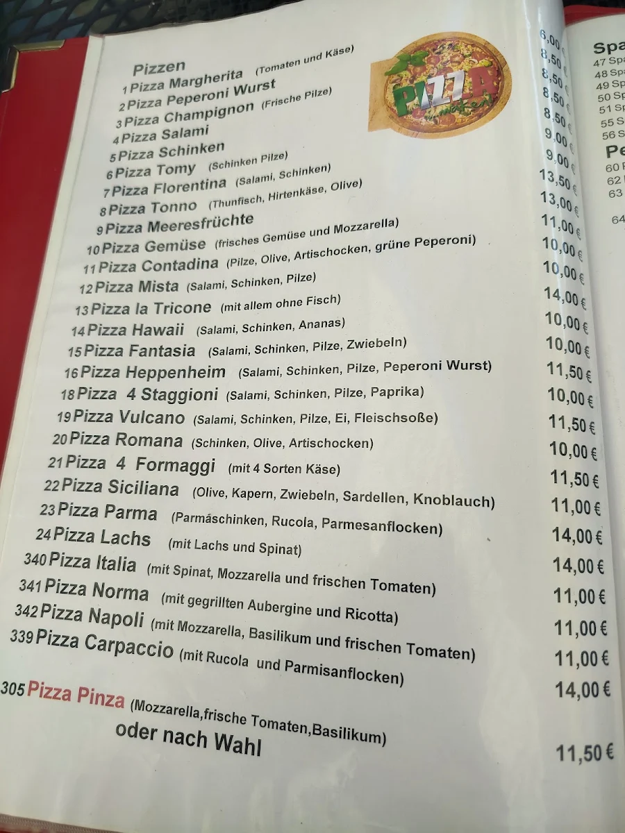 Speisekarte, Ristorante La Tricone - "bei Beni"