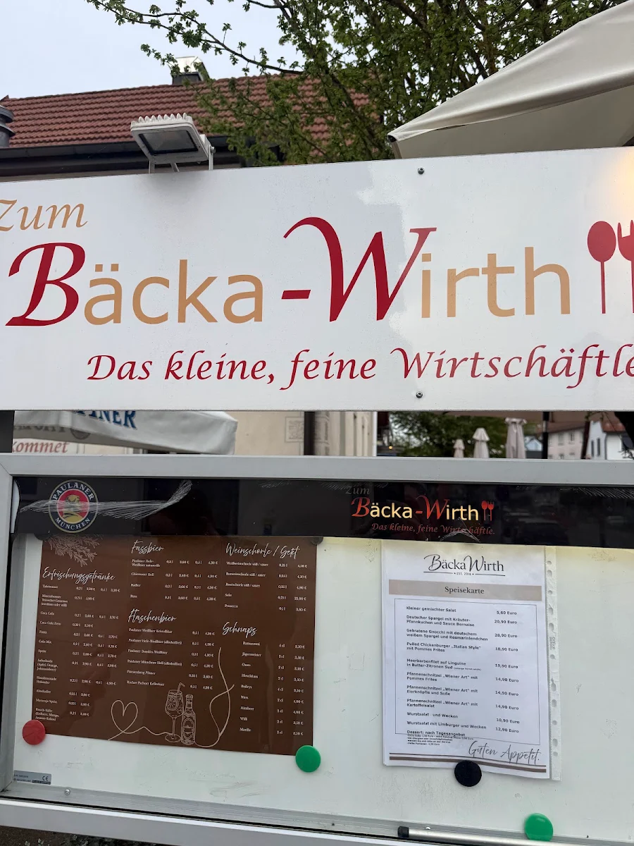 Speisekarte, Bäcka-Wirth