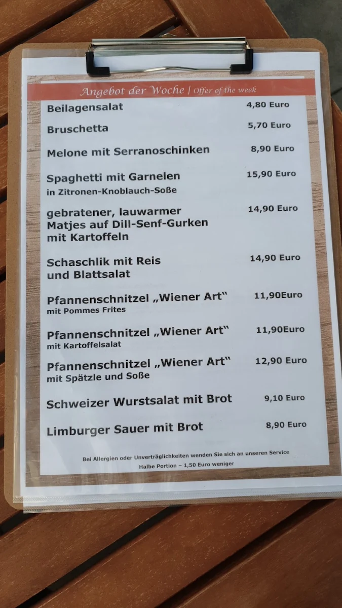 Speisekarte, Bäcka-Wirth