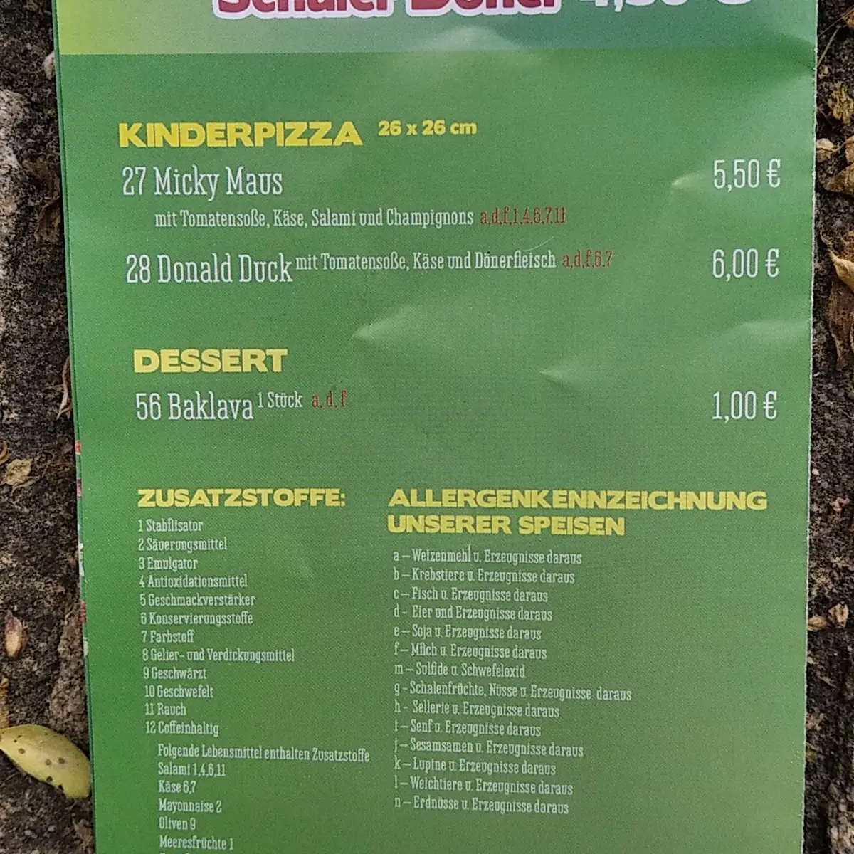 Speisekarte, Rodinger Döner-Ecke