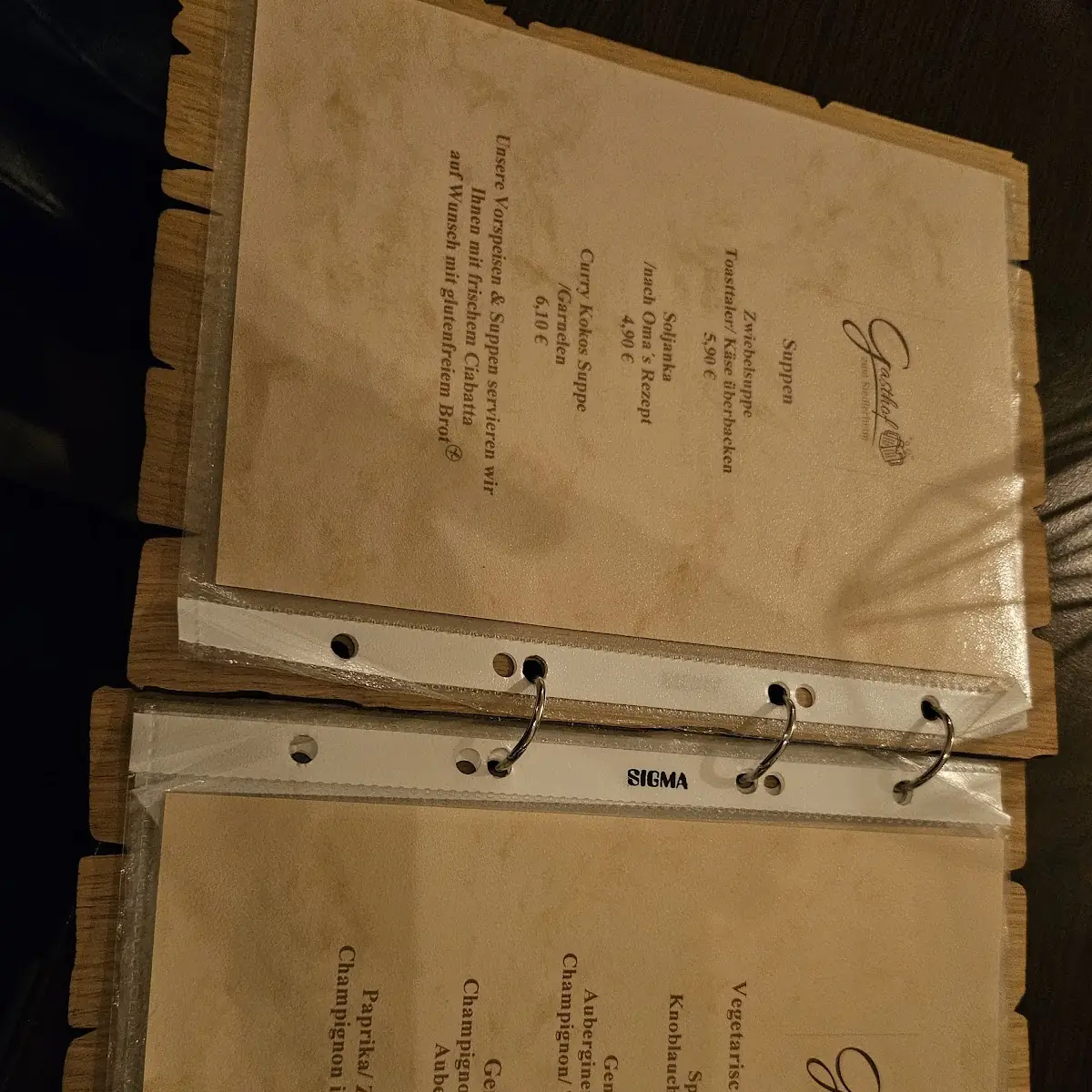 Speisekarte, Gasthof zum Siedlerheim