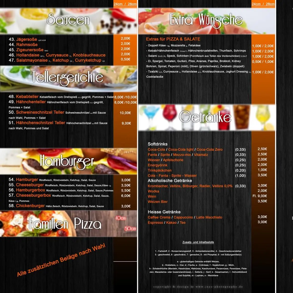 Speisekarte, Pizzeria Esszeit Sögel