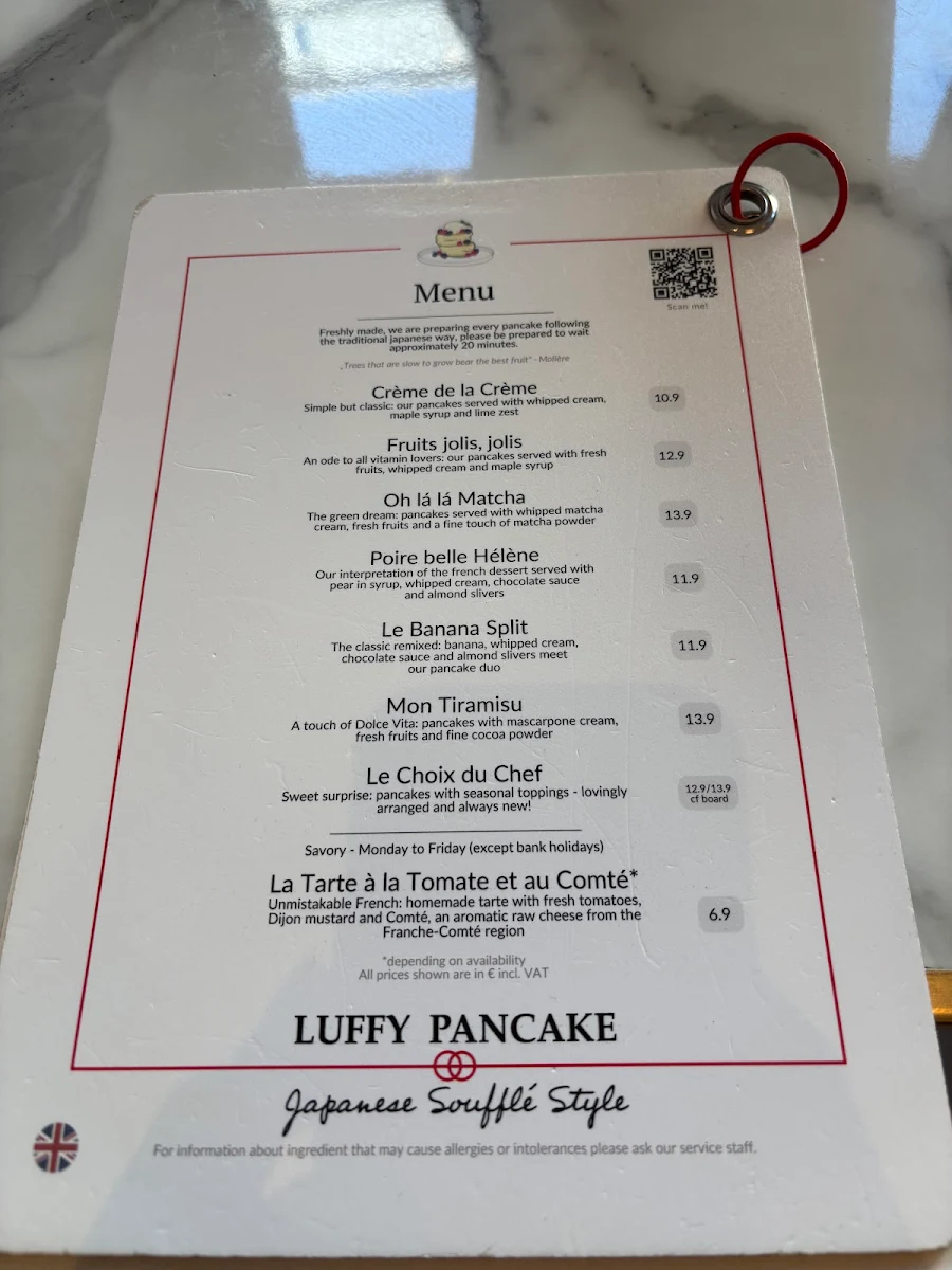 Speisekarte, Luffy Pancake Café