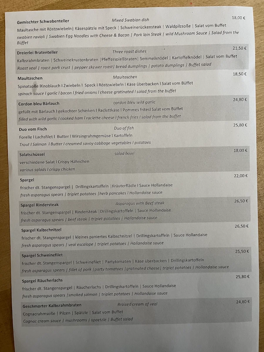 Speisekarte, Wirtshaus Scheerer-Mühle