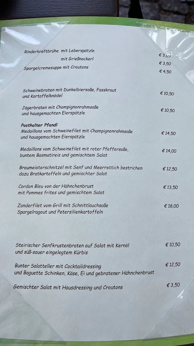 Speisekarte, Brauerei Gasthof "Zur Post"